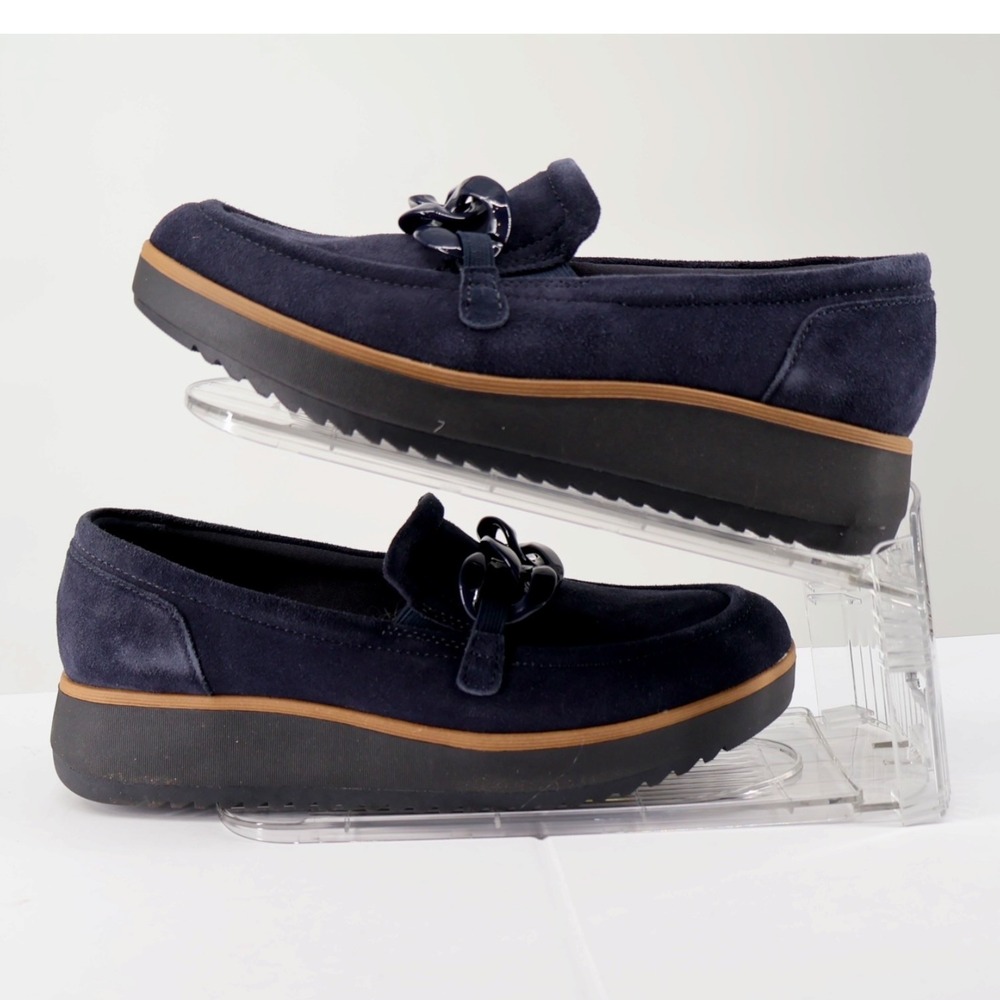 Clarks‎ Zylah May Navy Suede Chain Loafers Platform Comfort Shoes NIB 9.5M - Picture 7 of 8